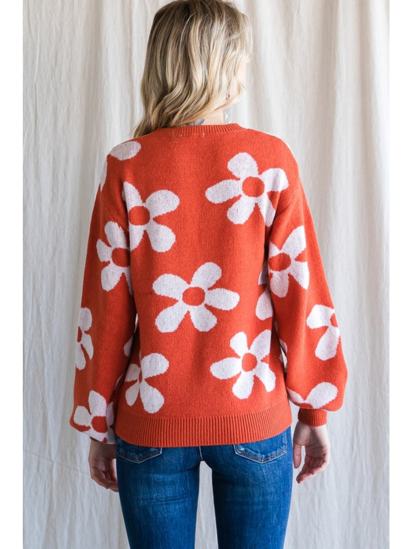 Floral Bishop Sleeve Sweater