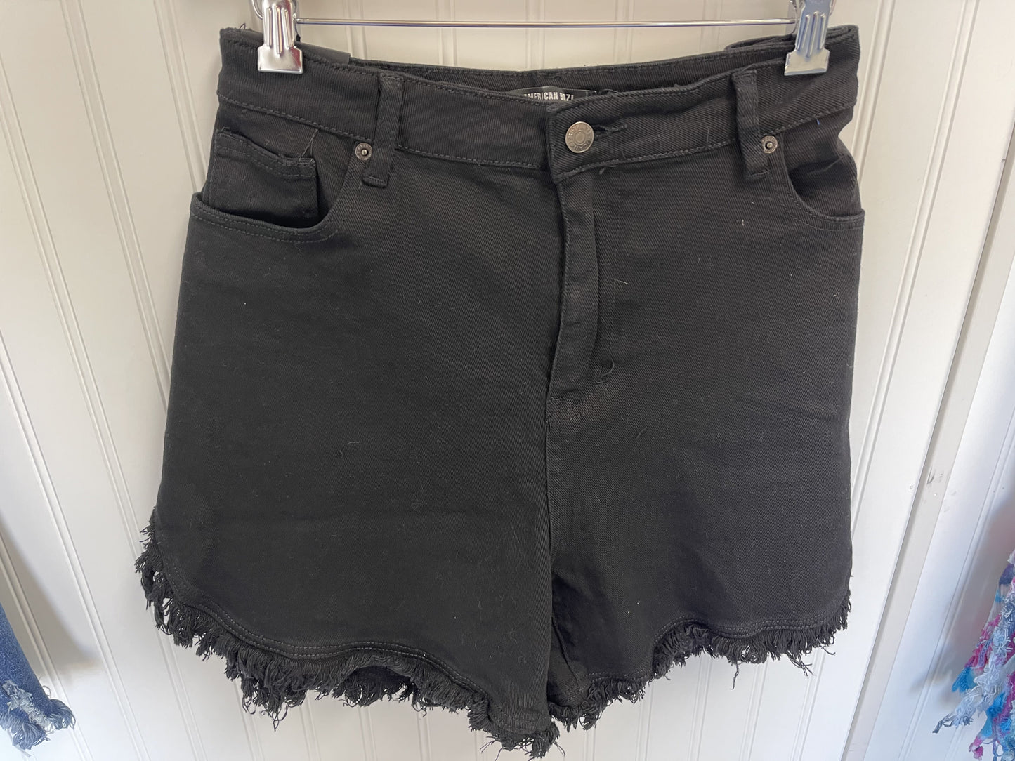 Black Denim shorts with fringe