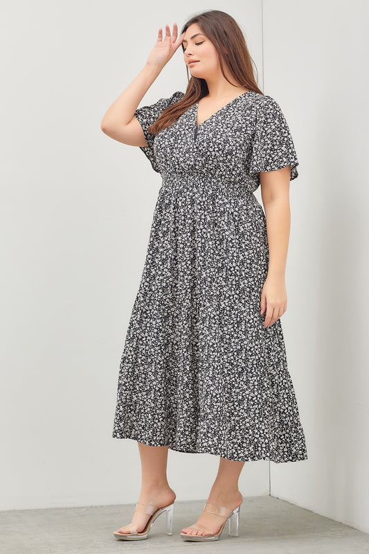 Black & White Floral Print Maxi Dress