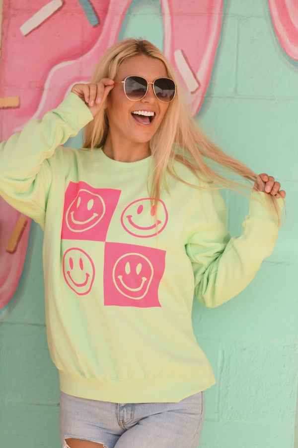 Neon Smiley Checkered Sweatshirt