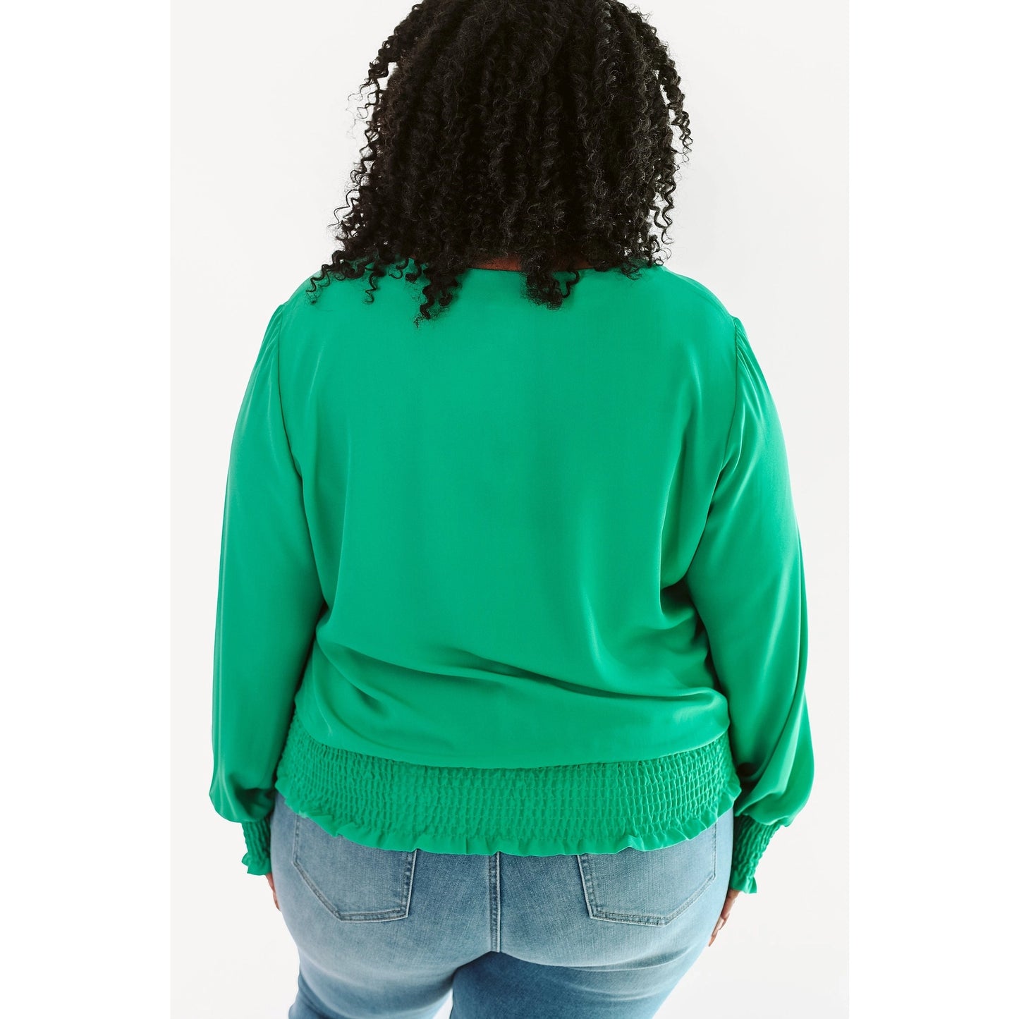Emerald Cinched Waist & Sleeves Blouse