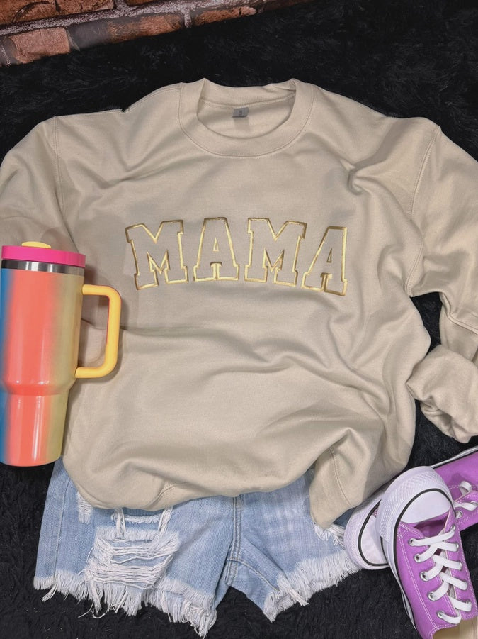 MAMA Gold Puff Letter Sweatshirt