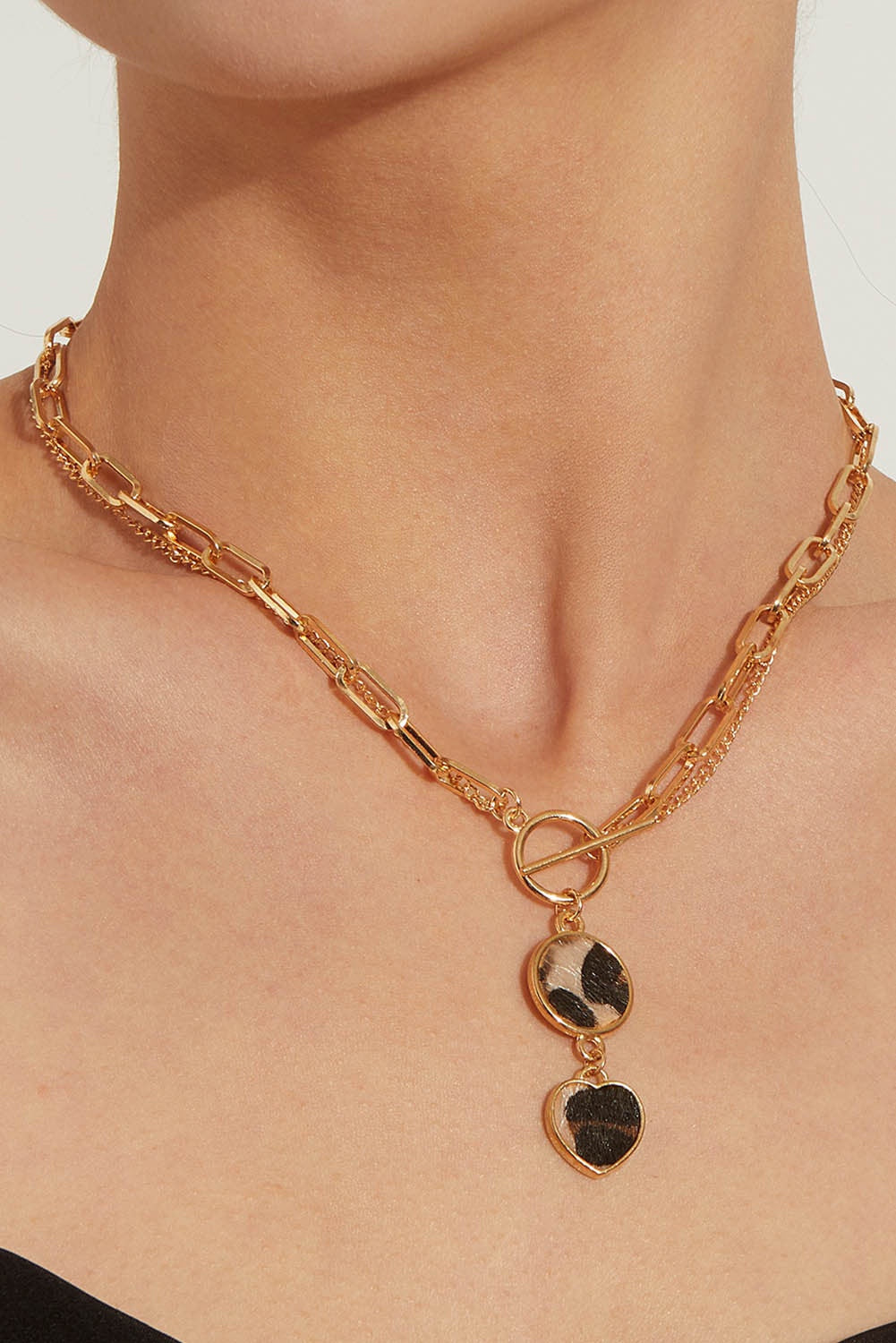 Circle Leopard Drop Pendant Necklace