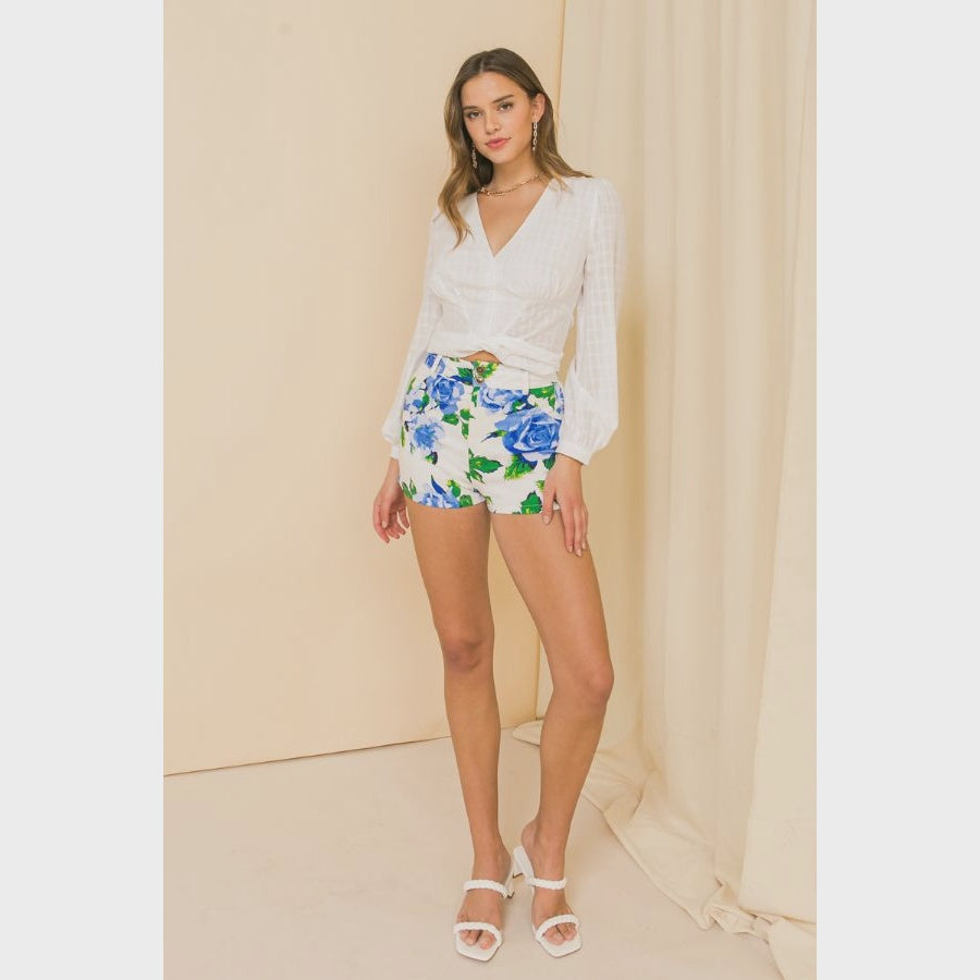 Floral Print Twill Shorts