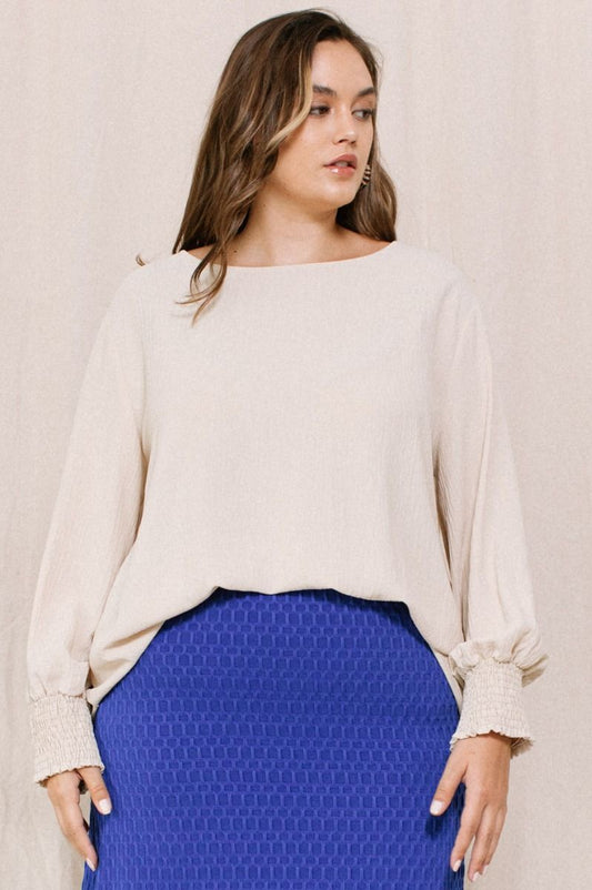 Airflow Cinched Sleeve Boatneck Blouse