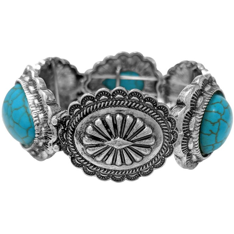 Turquoise & Round Metal Stretch Bracelet