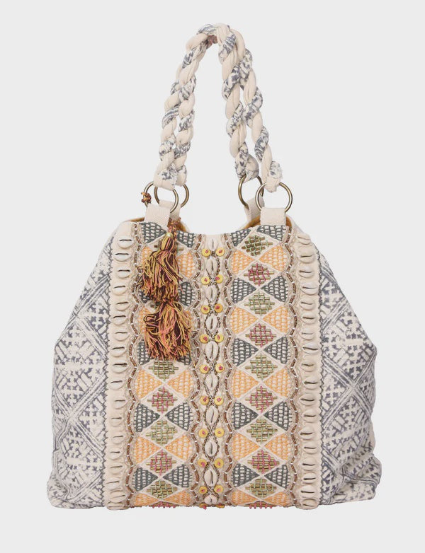 Beaded tote with seashells