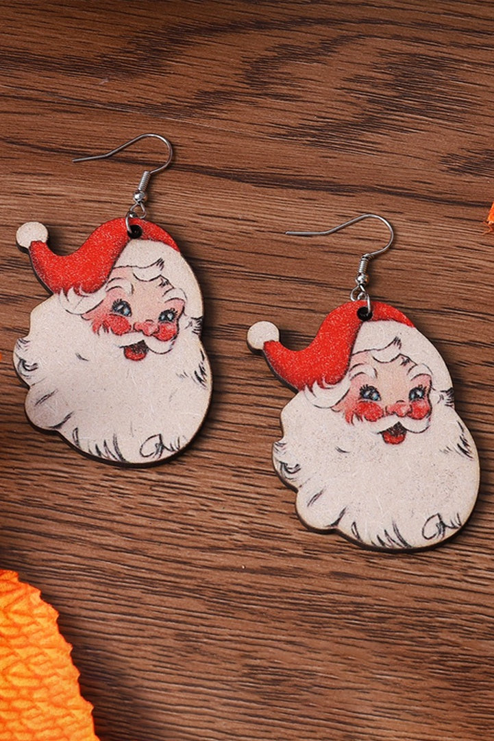 Wood Vintage Santa Earrings