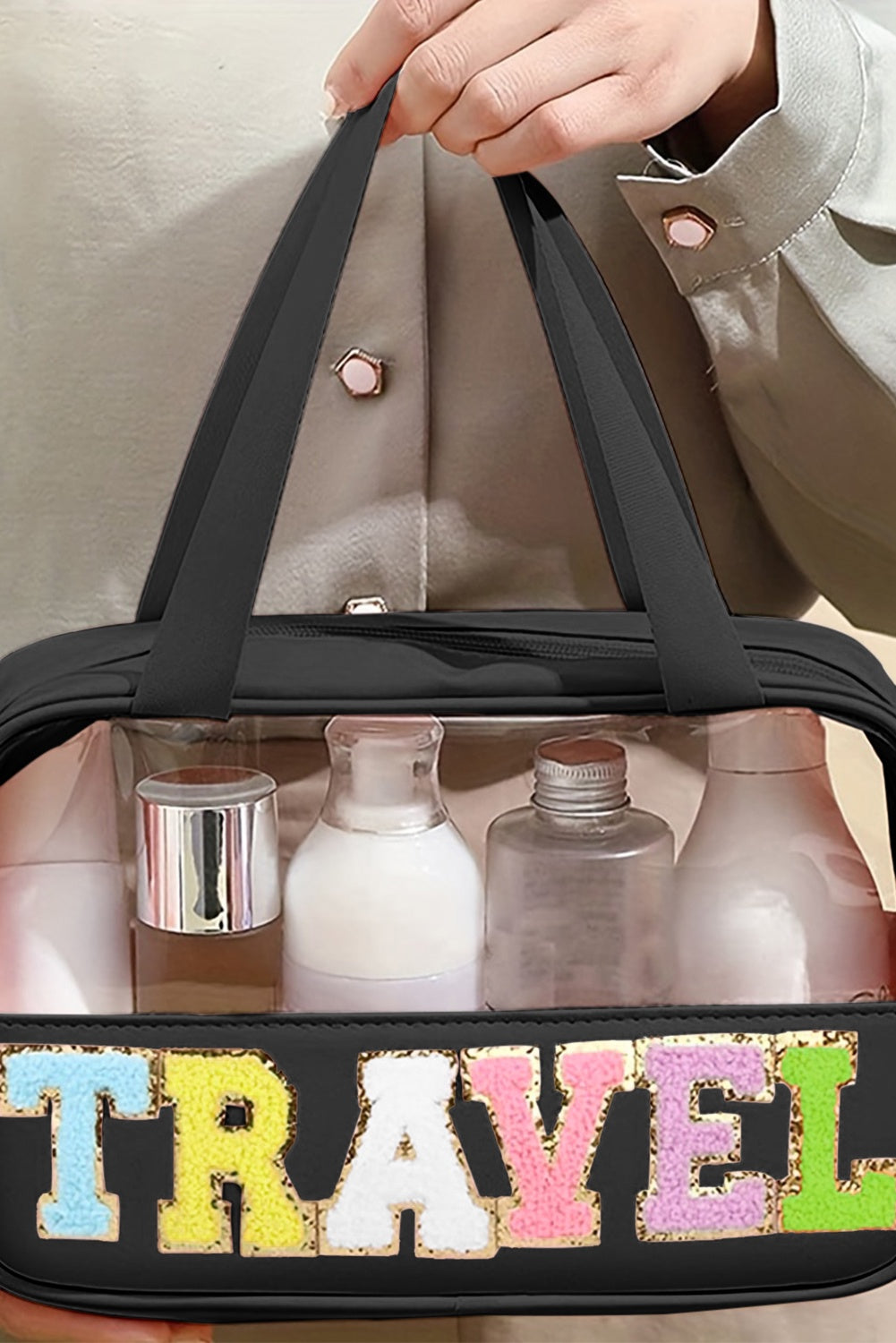 Clear TRAVEL Puff Letter Bag