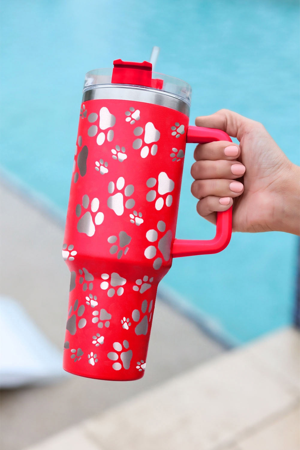 Red Paw Print Stainless Steel Cup