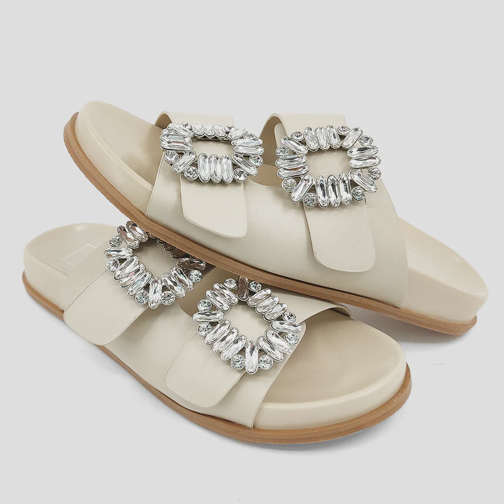 2-Buckle Diamond Slip-On Sandal