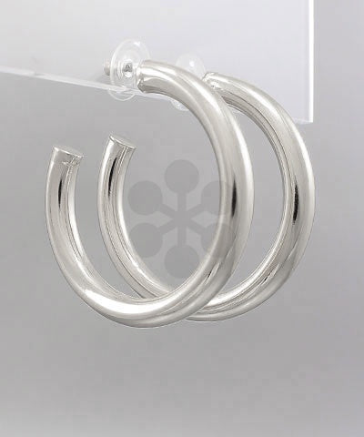 Thick Shiny Silver Hoop Earrings