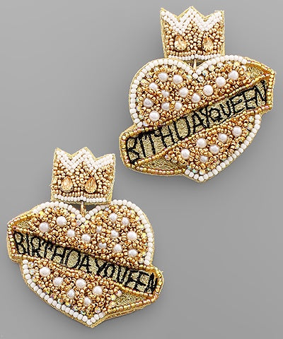Birthday Queen Heart Earrings