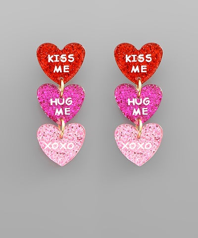 Kiss Me 3 Hearts Earrings