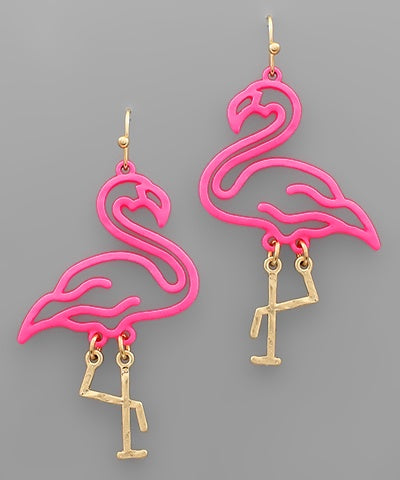 Hot Pink Flamingo Dangle Earrings