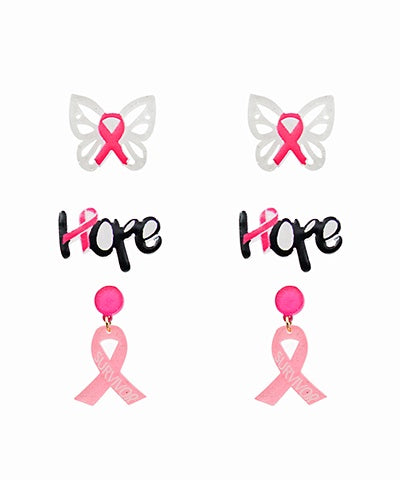 Breast Cancer Ribbon Earrings Set
