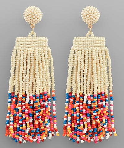 Mutli-Color Fringe Seed Bead Dangle Earrings