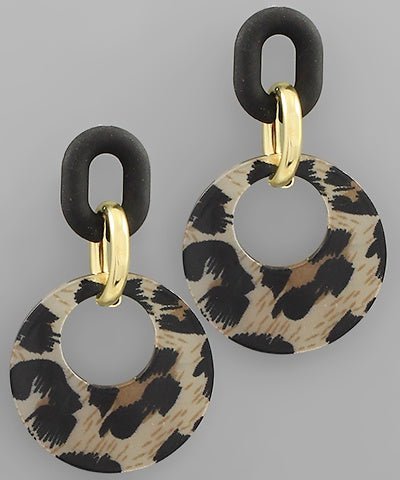 Oval Link Animal Print Disc Earrings
