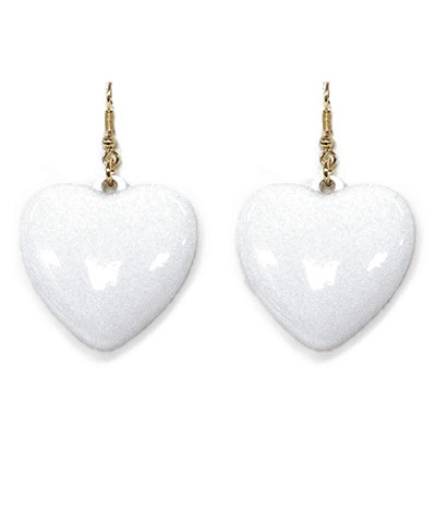 Big White Heart Dangle Earrings