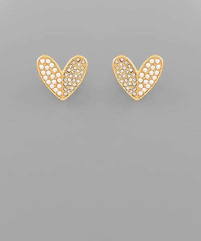 Half Pearl Heart Stud Earrings