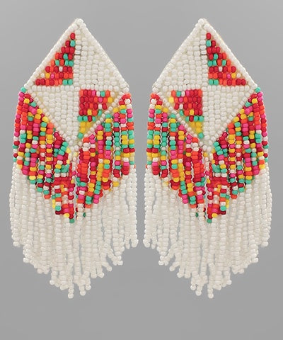 Beaded Triangle Tassel Dangle Earrings