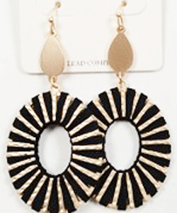 Gold Stripes & Suede Oval Earring