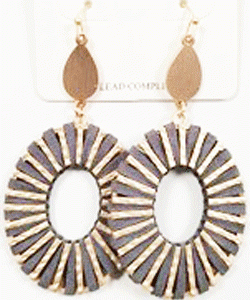 Gold Stripes & Suede Oval Earring