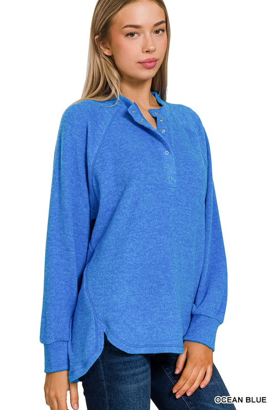 Brushed Oversized Button Henley Sweater