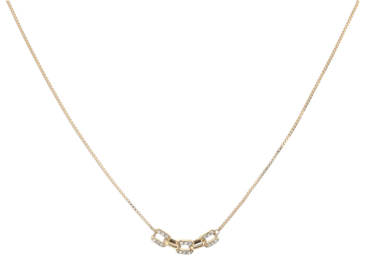 Petite Gold Box Chain w/ Crystal Embellished Chain Necklace