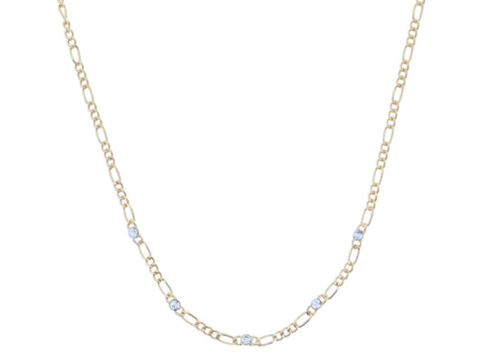 GOLD FIGARO CHAIN WITH CRYSTAL STATIONS NECKLACE