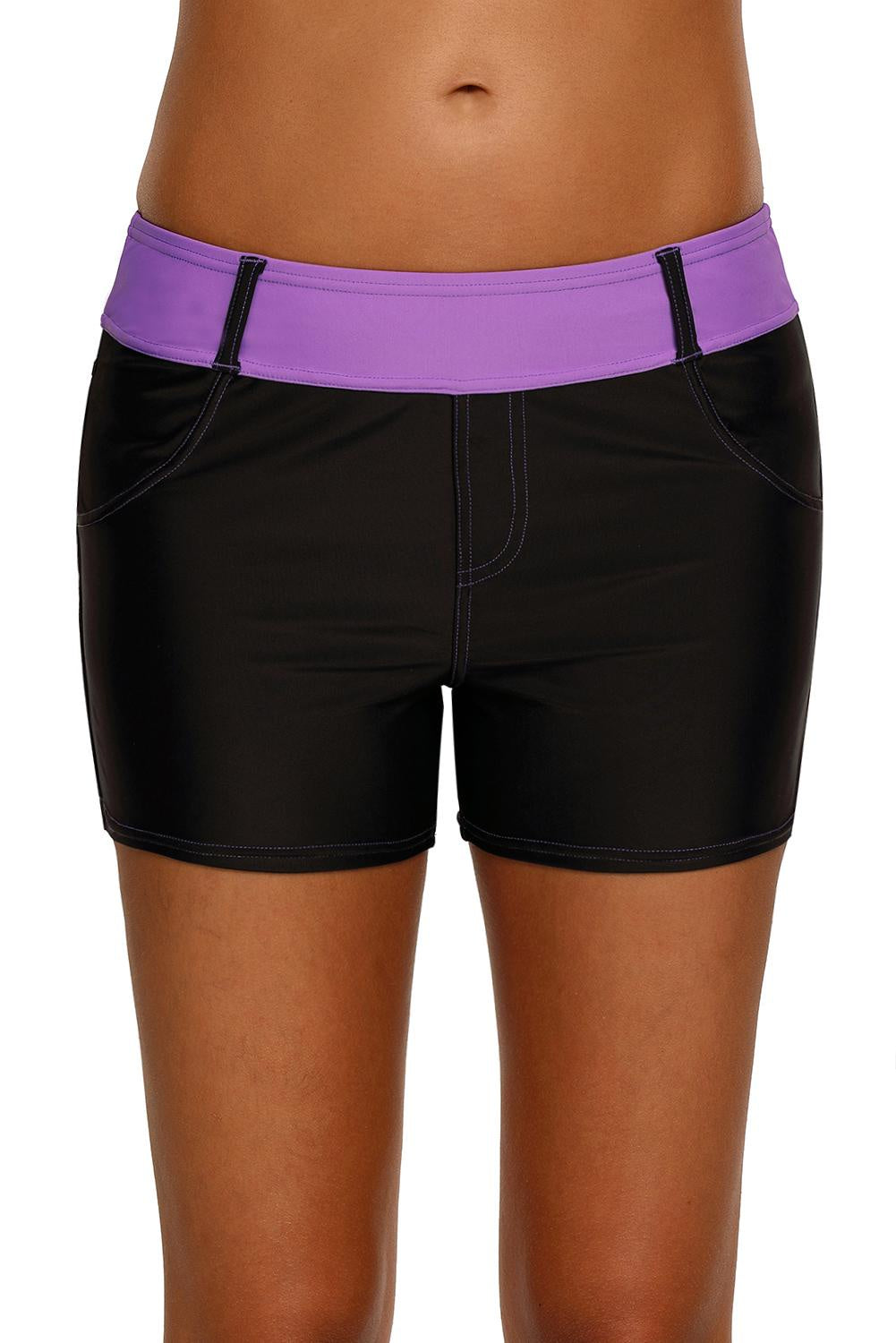 Purple Waistband Black Athletic Shorts