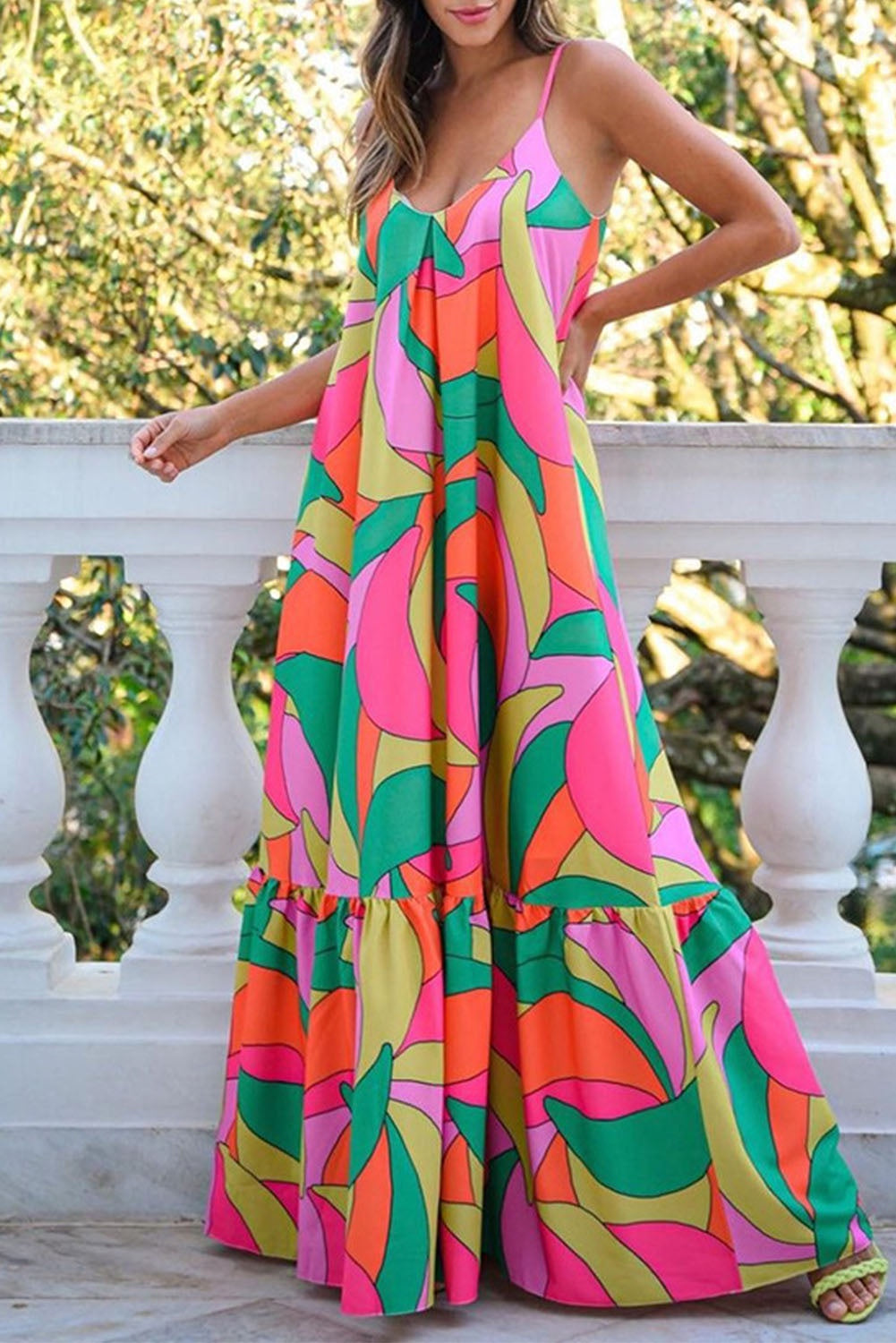 Colorful Geometric Sleeveless Maxi Dress