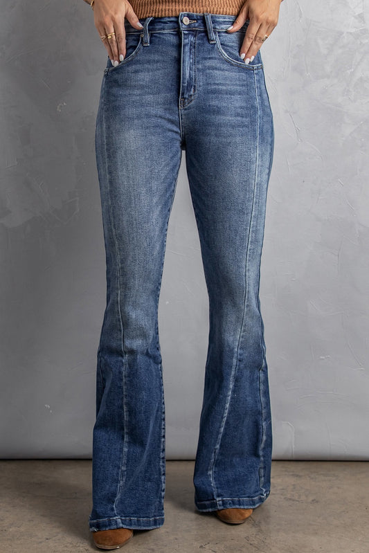 Dark High Waist Front Seam Flare Jean