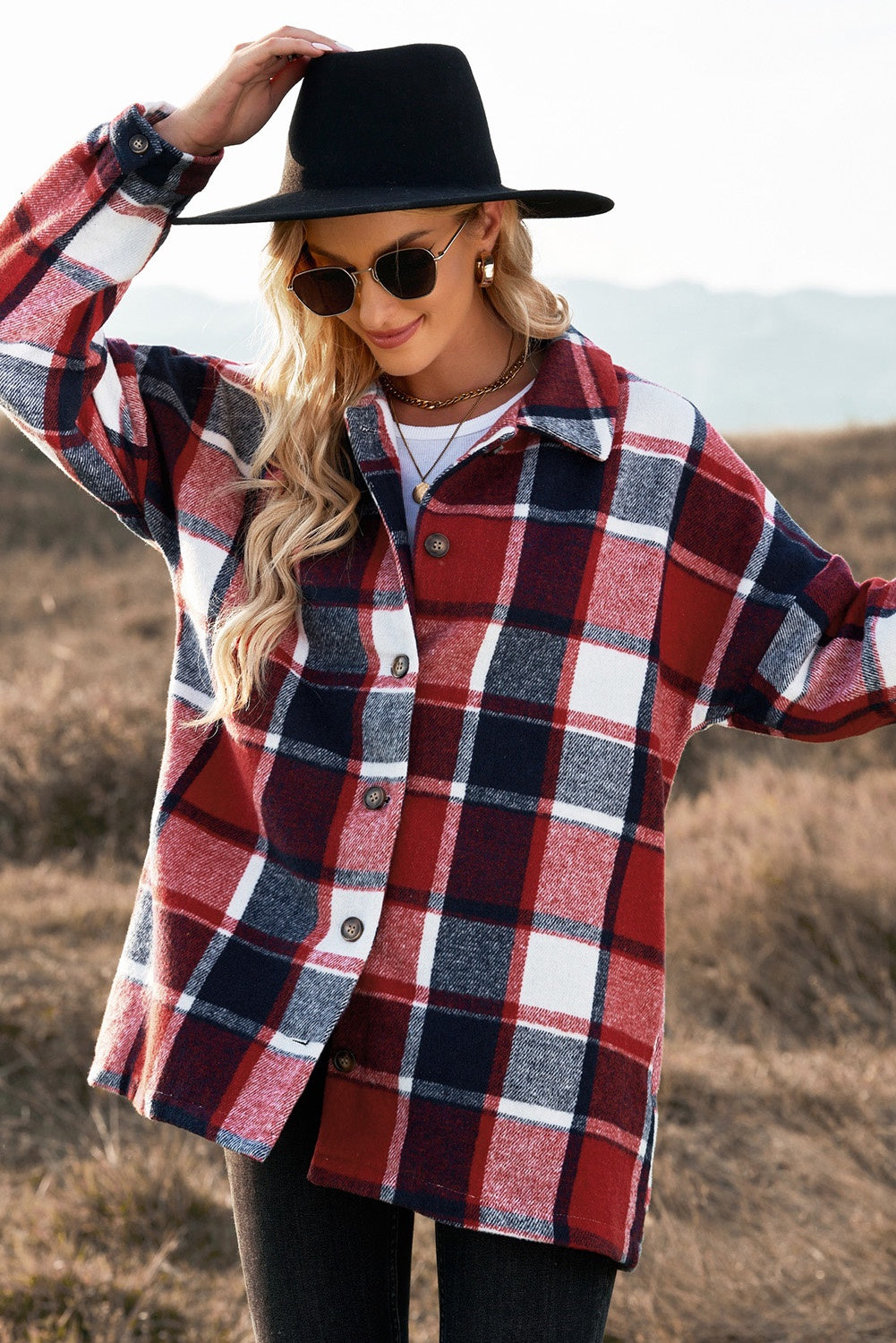 Red and Navy Plaid Shacket