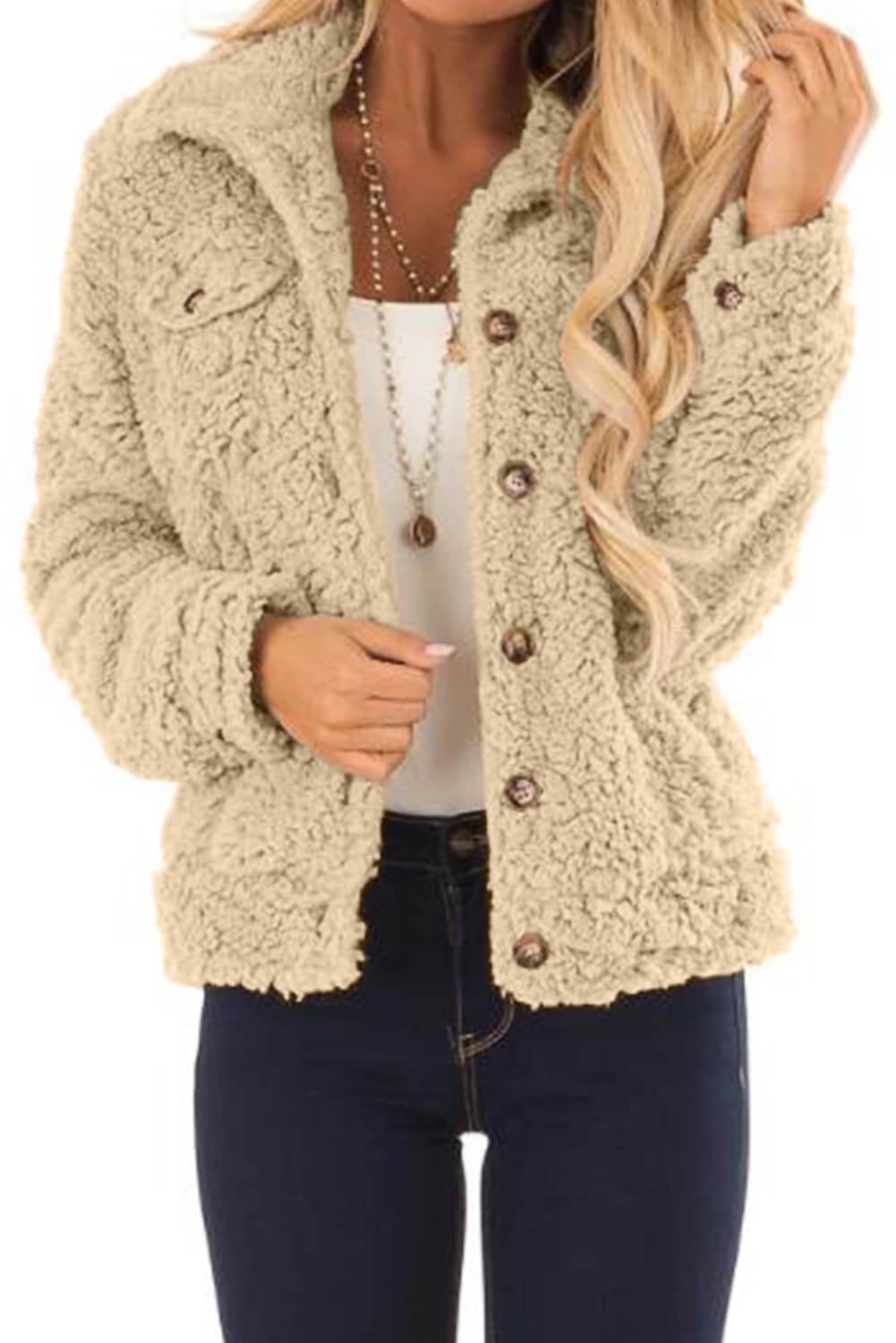 Sherpa Button Up Long Sleeve Jacket