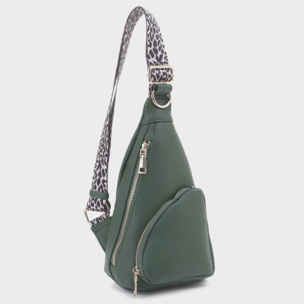 Dark Green Slip Bag w/ Leopard Strap