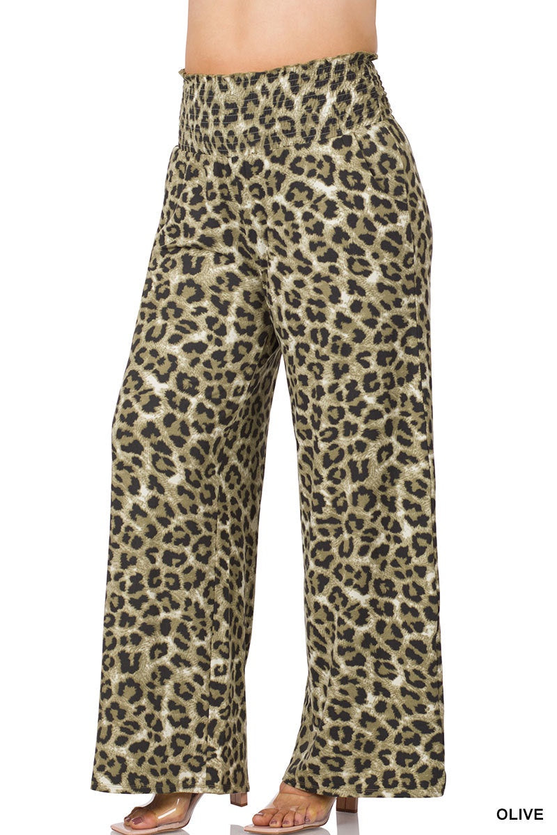 Leopard Print Smocked Waist Pants