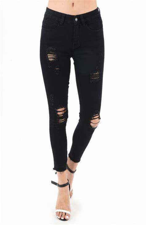 Jet Black High-Waisted Distressed Jeans