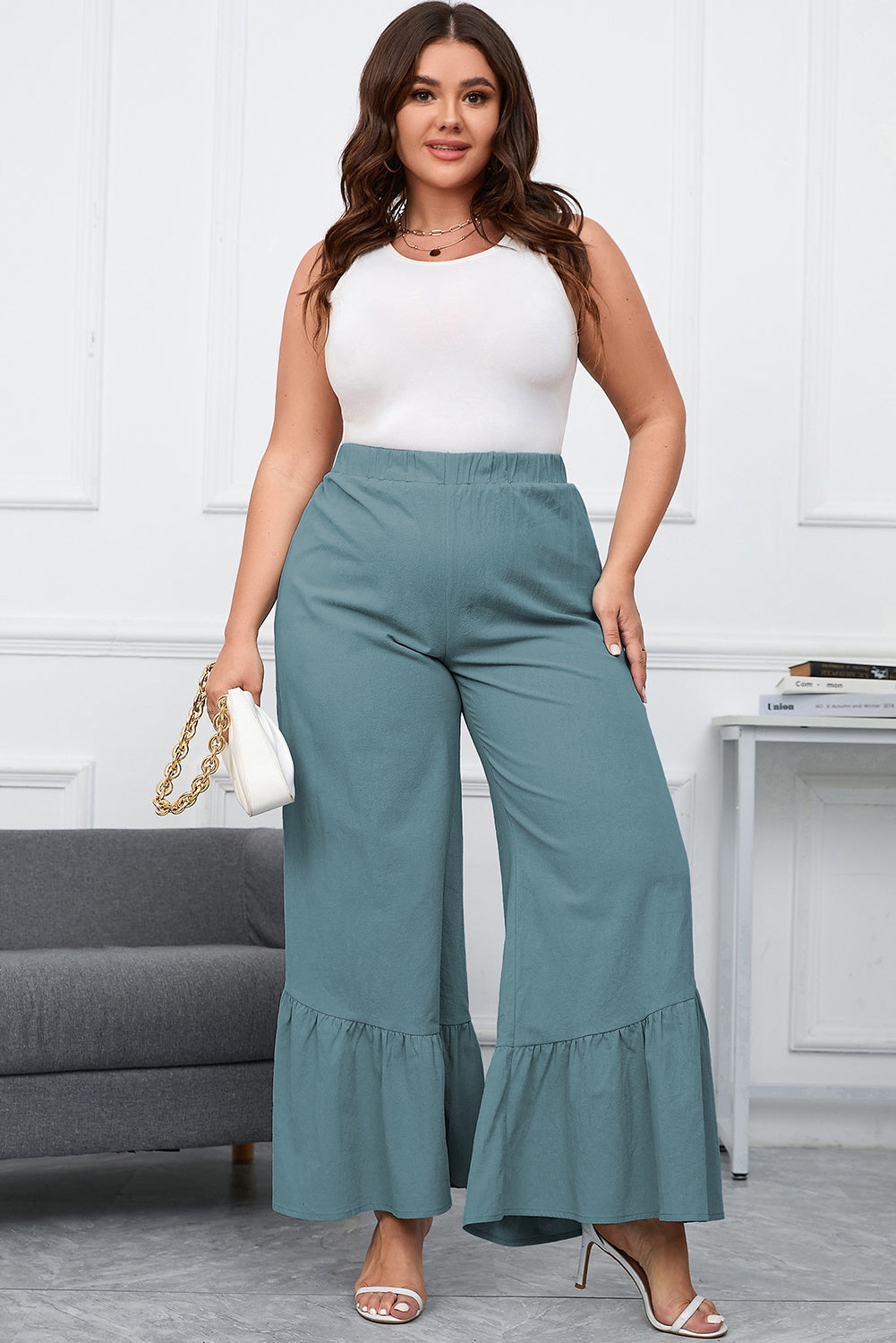 Teal big leg linen pants