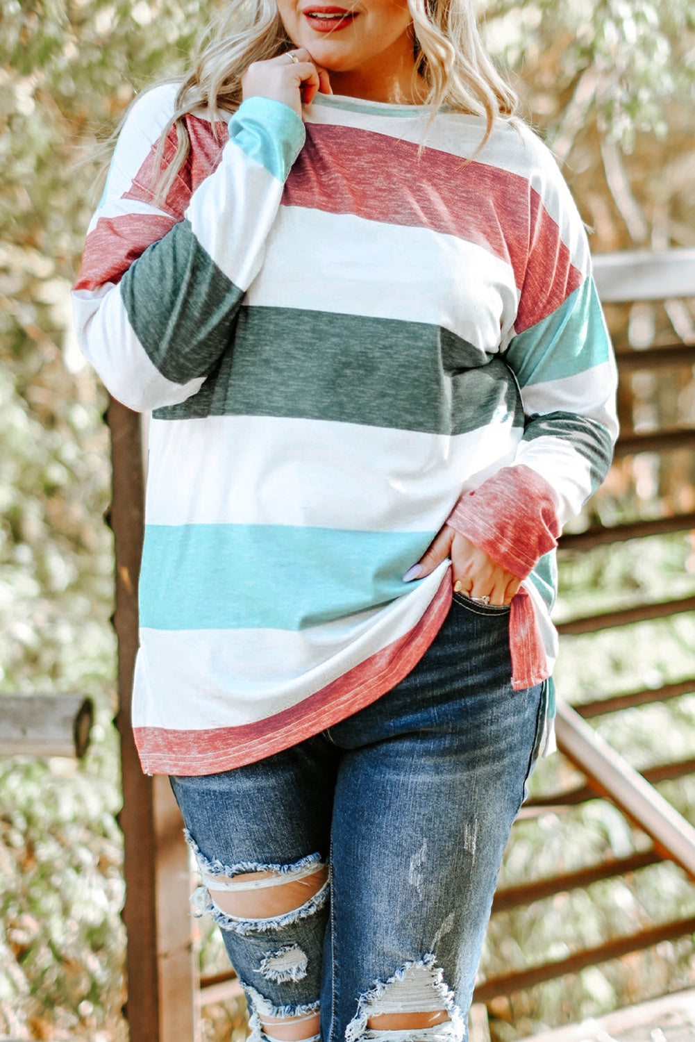 Striped color blocked plus Pull over top