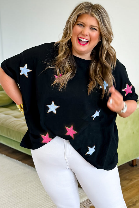 Black Sequin Chenille Star Plus tee