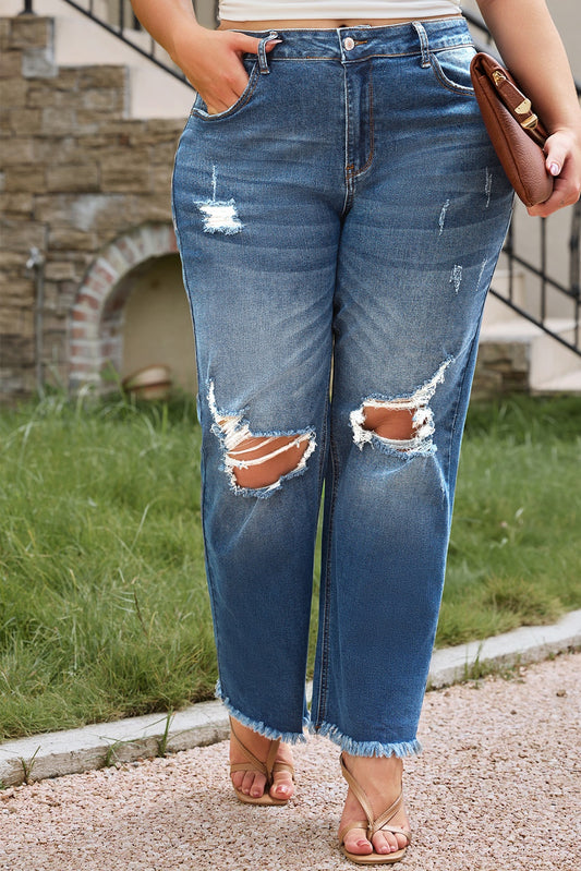 Open Knee High Rise Distressed Jean
