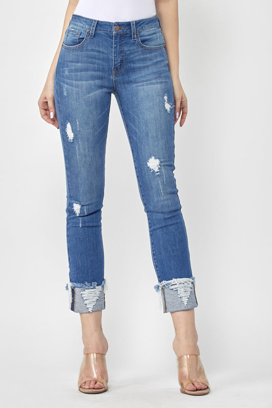 Midrise Frayed Cuff Ankle Jeans