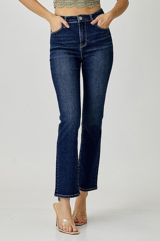 Mid Rise Ankle Slim Straight Jean