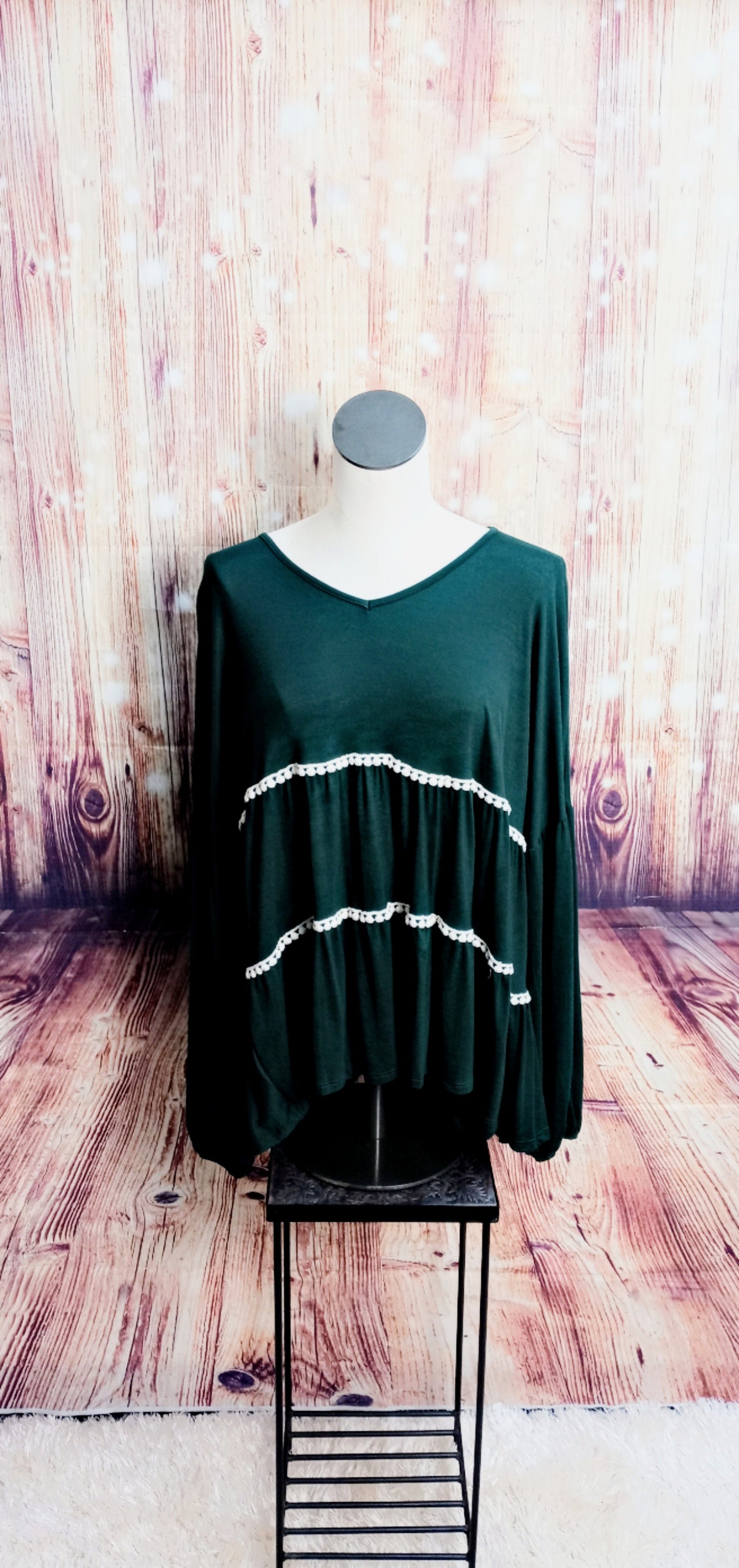 Plus Size Forest Green Layered Ruffled Long Sleeve Top