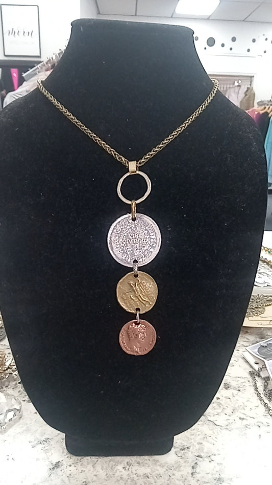 Three Coin Long Necklace