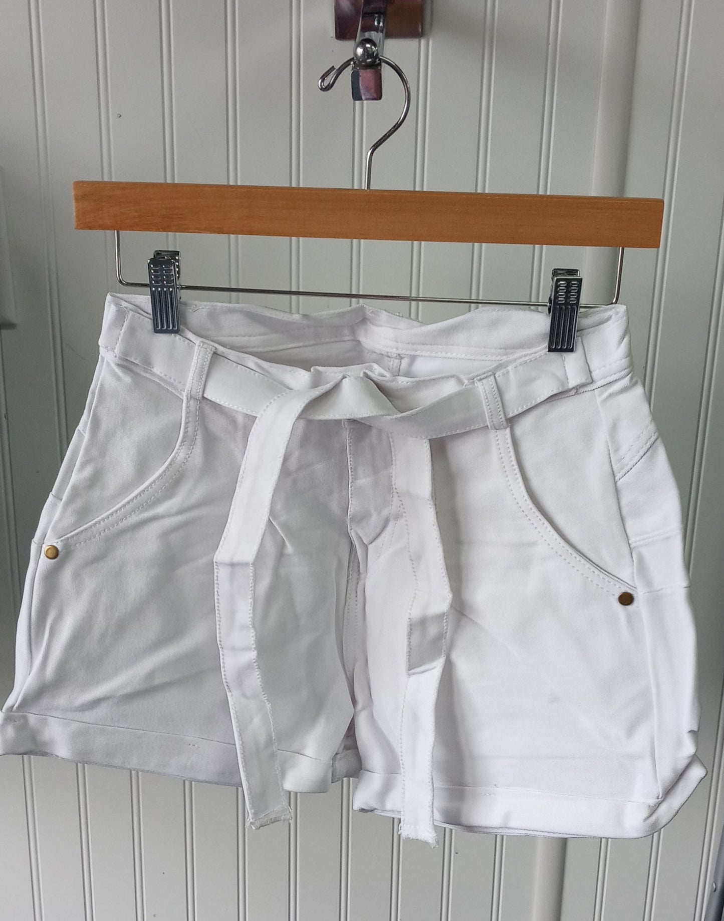 White Jean Tie Shorts