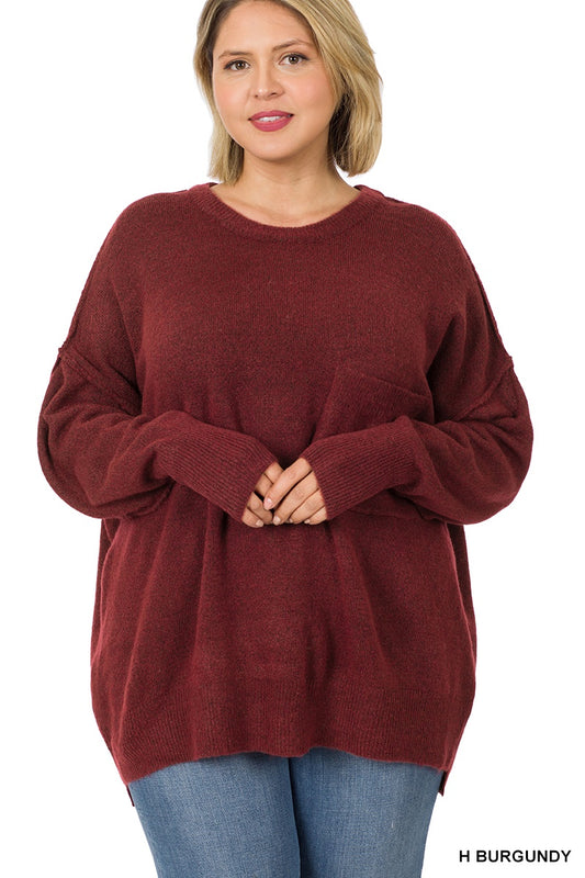 Hi-Low Hem Pocket Oversized Sweater