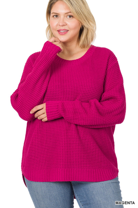 Hi-Low Waffle Knit Sweater