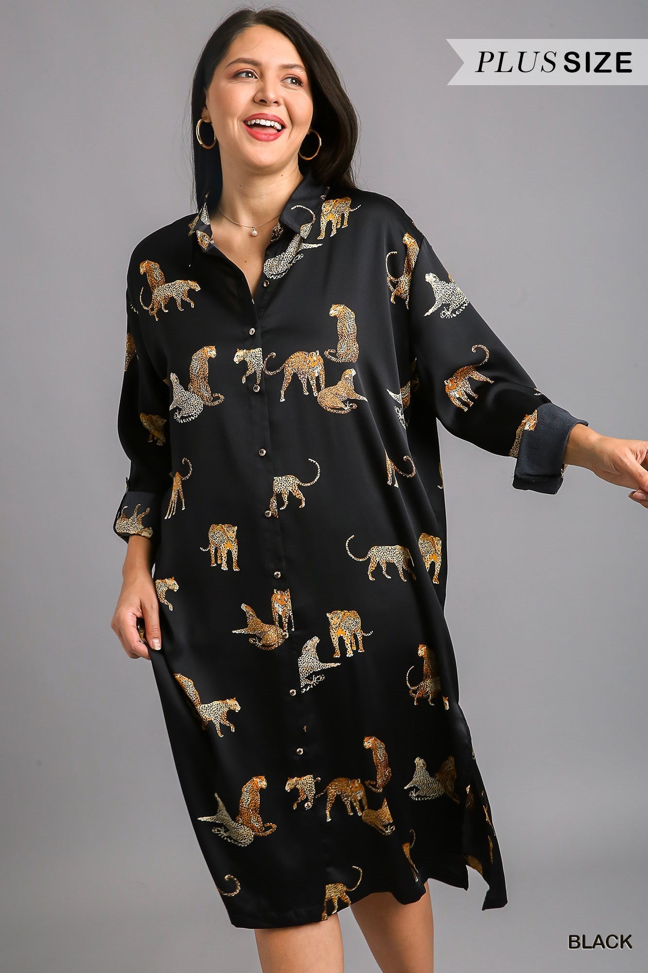 Leopard Animal Print Button Up Satin Dress